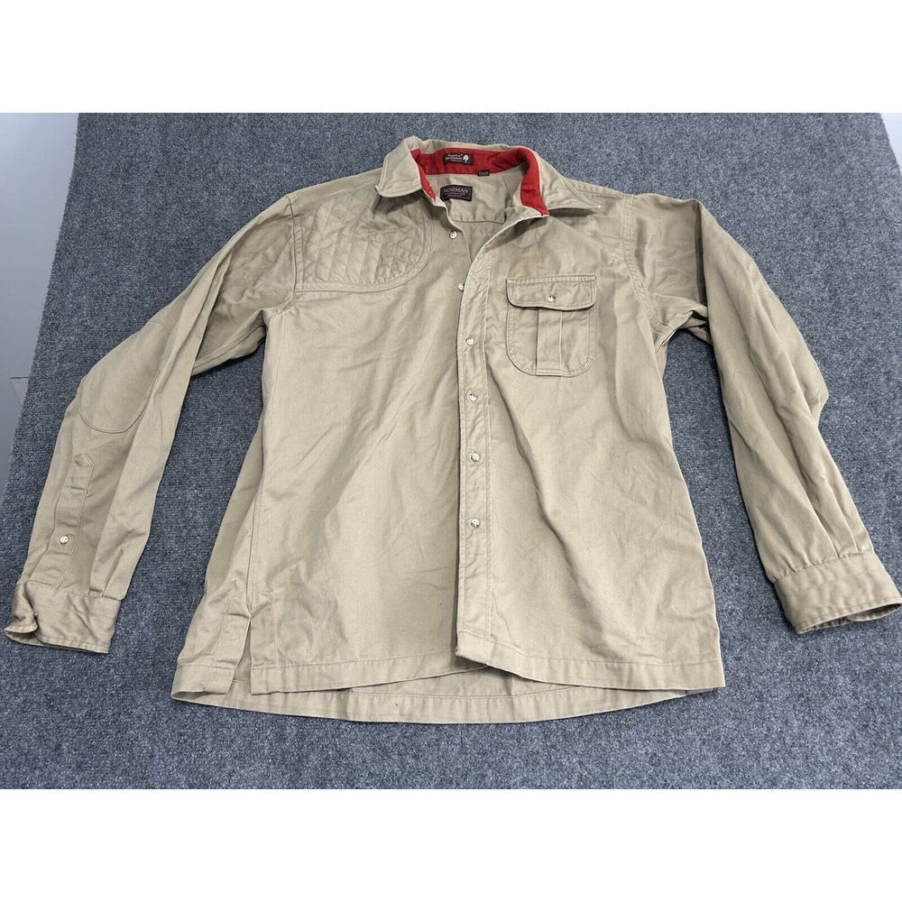 VTG Norman Shirtmakers Shooting Shirt Mens XL Tan Hunting Skeet Long Sleeve USA